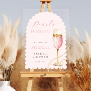 Señal Acrílica Perlas de Arco y Rosa Prosecco Desayuno de Novia 