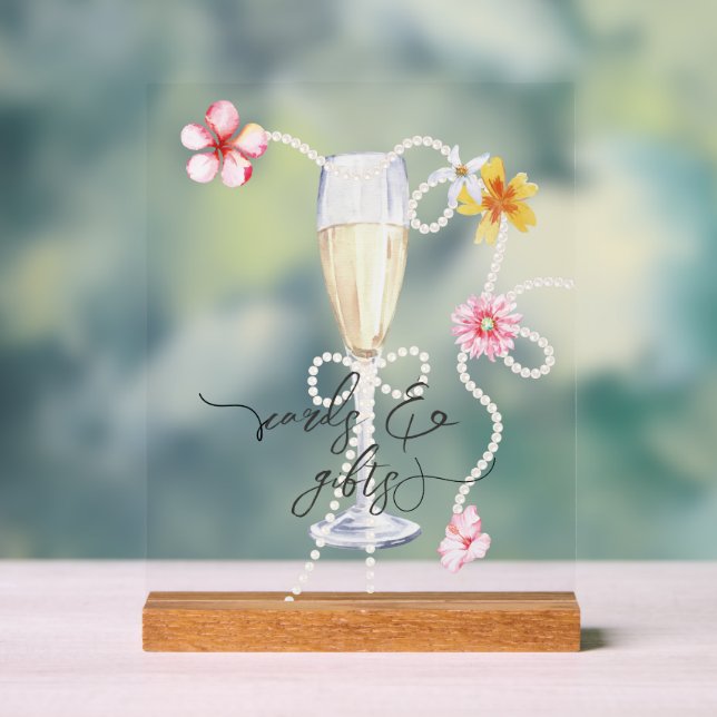 Señal Acrílica Perlas, Petales + Prosecco | Tarjetas de ducha y r (Neutral )