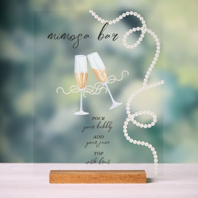 Señal Acrílica Perlas, Petales y Prosecco | Ducha de bar Mimosa (Neutral )