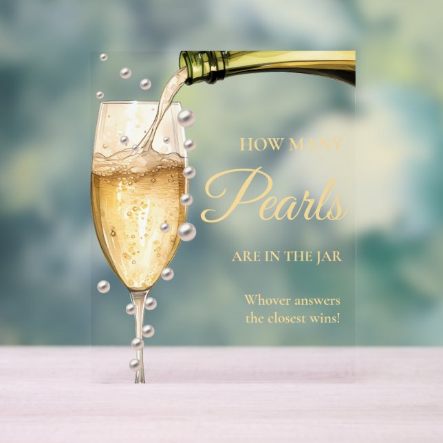 Señal Acrílica Perlas Y Ducha De Novias Prosecco Cuántas Perlas (Neutral )