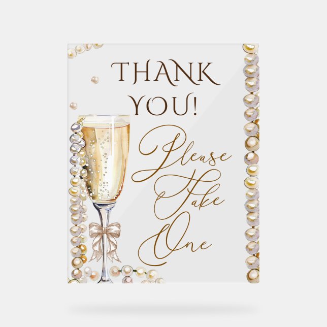 Señal Acrílica Perlas y Prosecco Por Favor Tome Uno (Anverso)