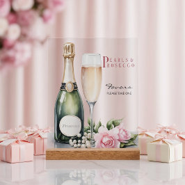 Señal Acrílica Perlas y Prosecco Recuerdos para Despedida de Solt