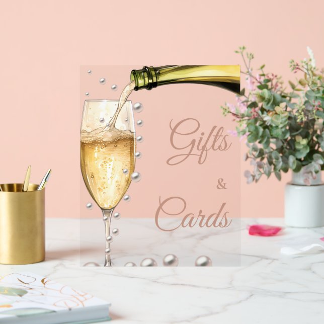 Señal Acrílica Perlas Y Tarjetas De Ducha Bridal Prosecco (Boda)