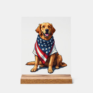 Señal Acrílica Perro Amante Grabado Retriever Bandera Americana D