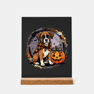 Señal Acrílica Perro Boxer Halloween Calabaza Sublimación