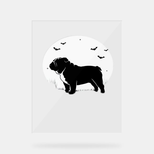Señal Acrílica Perro Bulldog Inglés - Halloween Moon Silhouette O (Anverso)