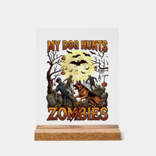 Señal Acrílica Perro Caza Zombies Halloween Pastor Alemán Luna_1