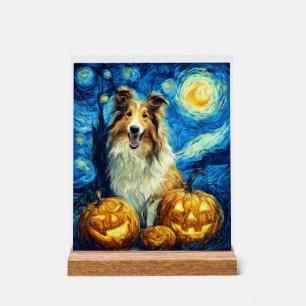 Señal Acrílica Perro Collie Áspero Lindo Calabaza de Halloween Ja