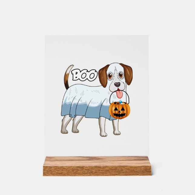 Señal Acrílica Perro de Halloween Beagle Fantasma (Anverso)