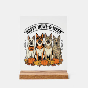 Señal Acrílica Perro de Halloween Feliz Howl-O-Ween Vintage Pasto