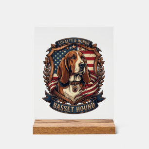 Señal Acrílica Perro de lealtad Basset Hound Bandera americana Es