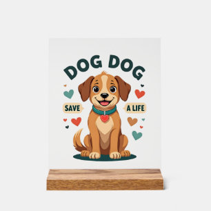 Señal Acrílica Perro De Rescate Lindo Vintage Salva Una Vida Cach