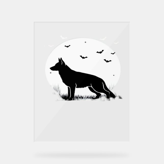 Señal Acrílica Perro Pastor Alemán - Silhouette Halloween Moon Cl (Anverso)