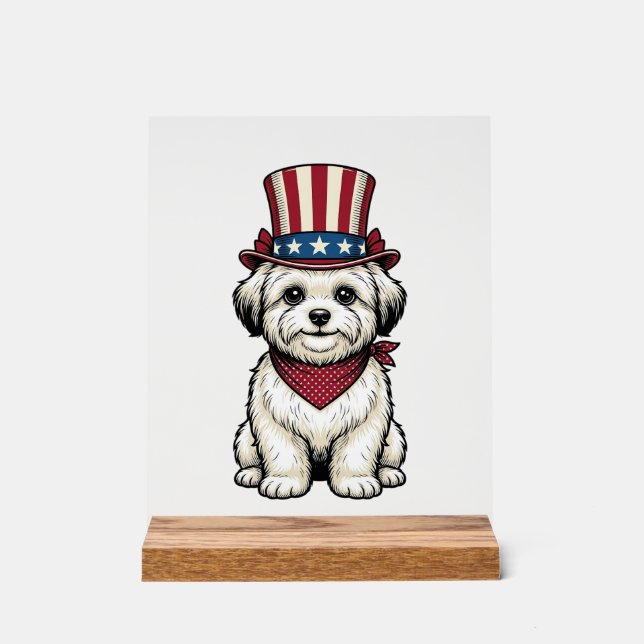 Señal Acrílica Perro Patriótico Diseño de Vector de Grabado Vinta (Anverso)