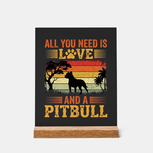 Señal Acrílica Perro Pitbull Atardecer Retro Amor (Anverso)