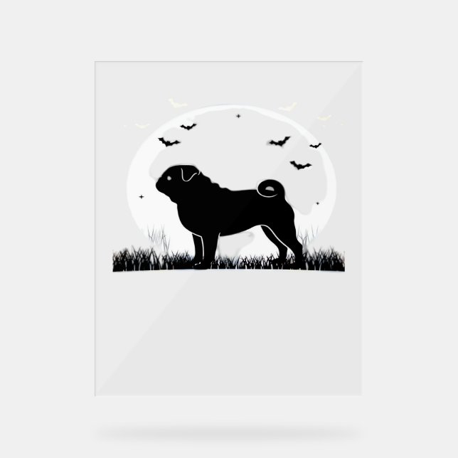 Señal Acrílica Perro Pug - Halloween Moon Silhouette Classic T-Sh (Anverso)