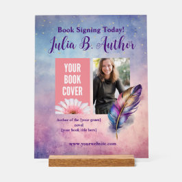 Señal Acrílica Personalizable Purple Feather Book Siging Event Si