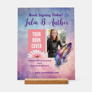 Señal Acrílica Personalizable Purple Feather Book Siging Event Si