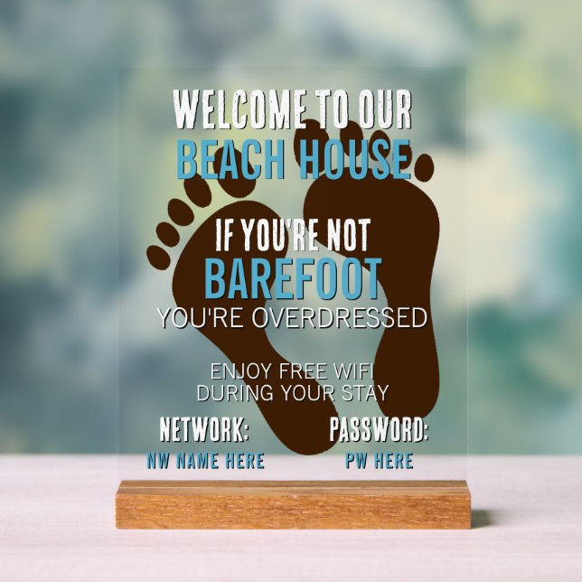 Señal Acrílica Personalizado Beach House Rentals Home Wifi Instru (Neutral )
