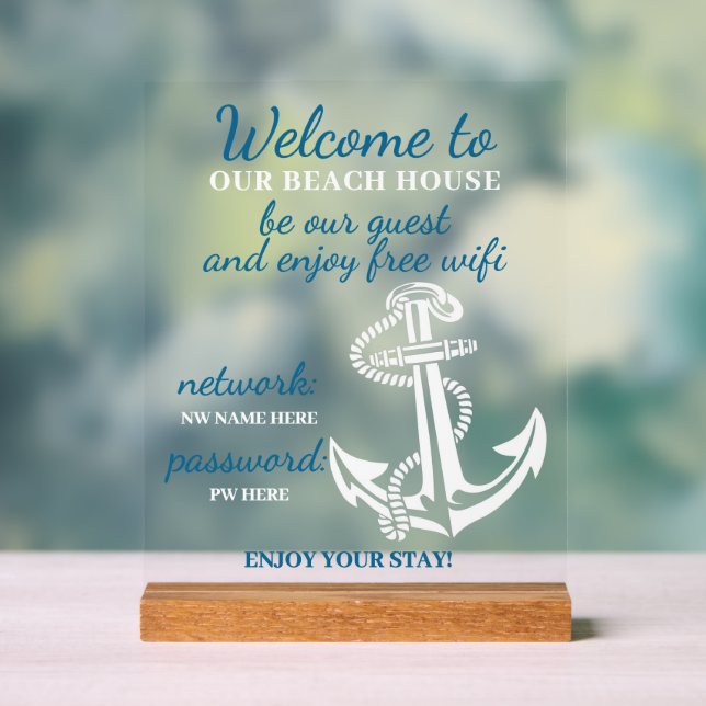 Señal Acrílica Personalizado Beach House Rentals Home Wifi Instru (Neutral )