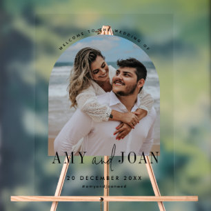 Señal Acrílica Personalizado Foto, caligrafía Boda mínimo bienven