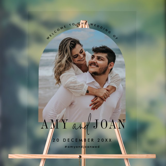 Señal Acrílica Personalizado Foto, caligrafía Boda mínimo bienven (Neutral )