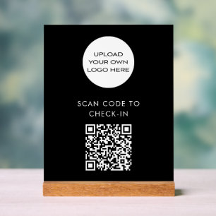 Señal Acrílica Personalizado QR Código Check-in Scan Logo Black
