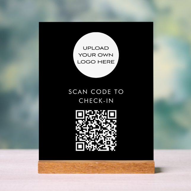 Señal Acrílica Personalizado QR Código Check-in Scan Logo Black (Neutral )