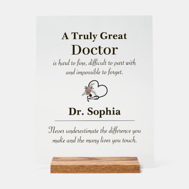 Señal Acrílica Personalized A Truly Great Doctor Appreciation  (Anverso)
