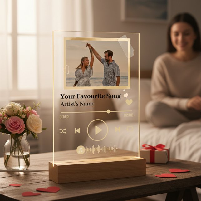 Señal Acrílica Personalized Black Spotify Music Photo Plaque  (Personalized Song Code Romantic LED Night Light Acrylic Sign)