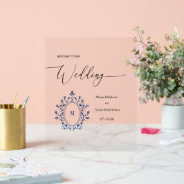Señal Acrílica Personalized Navy Blue Monogram Wedding sign
