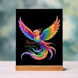Señal Acrílica Personalized Rainbow Phoenix Name Birthdate Gift