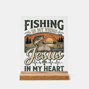 Señal Acrílica Pescar En Mis Venas Jesús En Mi Corazón Vintage