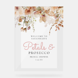 Señal Acrílica Pétalos rosados y ducha de novias Prosecco