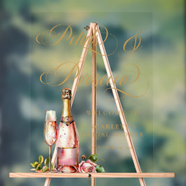 Señal Acrílica Pétalos y Prosecco Elegante Bienvenida a la Desped