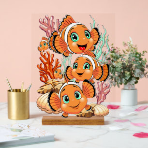 Señal Acrílica Pez payaso Dibujo animado lindo Familia Bajo el ag