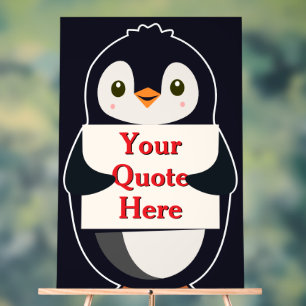 Señal Acrílica Pingüino feliz sosteniendo un cartel para personal
