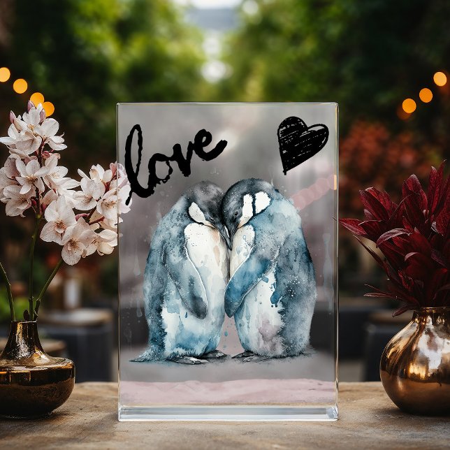 Señal Acrílica Pingüinos acuarelas en regalo de amor para San Val (Subido por el creador)