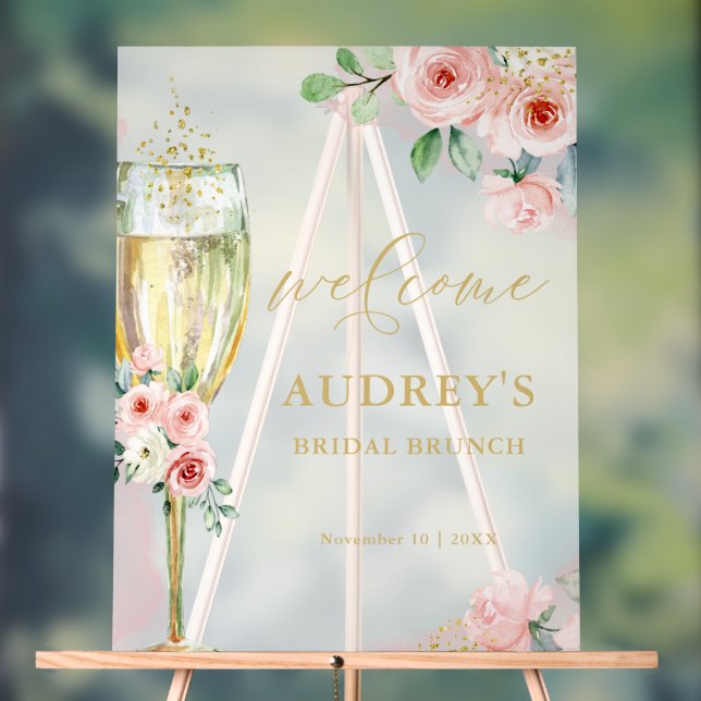 Señal Acrílica Pink and Gold Floral Champagne Glass Welcome (Neutral )