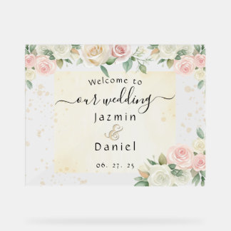 Señal Acrílica Pink And White Dusky Blooms Wedding Sign