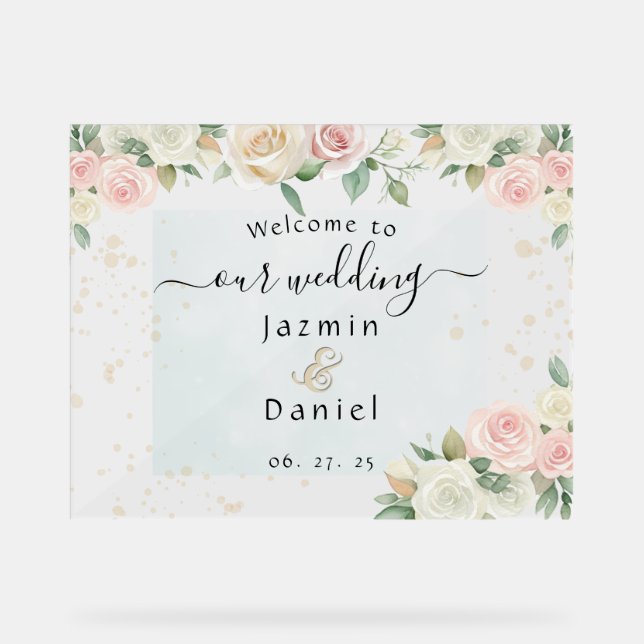 Señal Acrílica Pink And White Dusky Blooms Wedding Sign (Anverso)