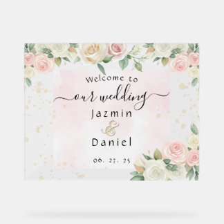 Señal Acrílica Pink And White Dusky Blooms Wedding Sign