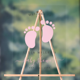 Señal Acrílica Pink Baby Feet Baby Shower Party, Girl Baby Shower