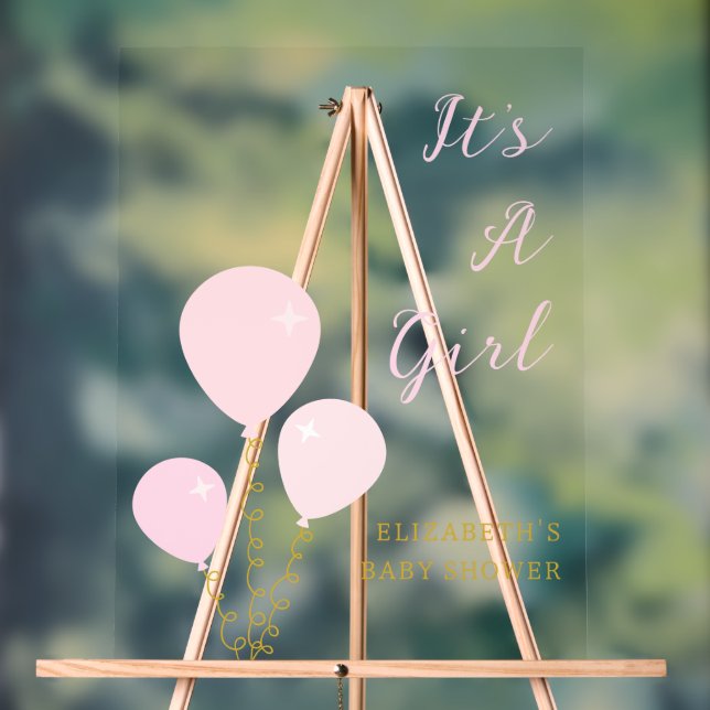 Señal Acrílica Pink Balloons Girl Baby Shower (Neutral )