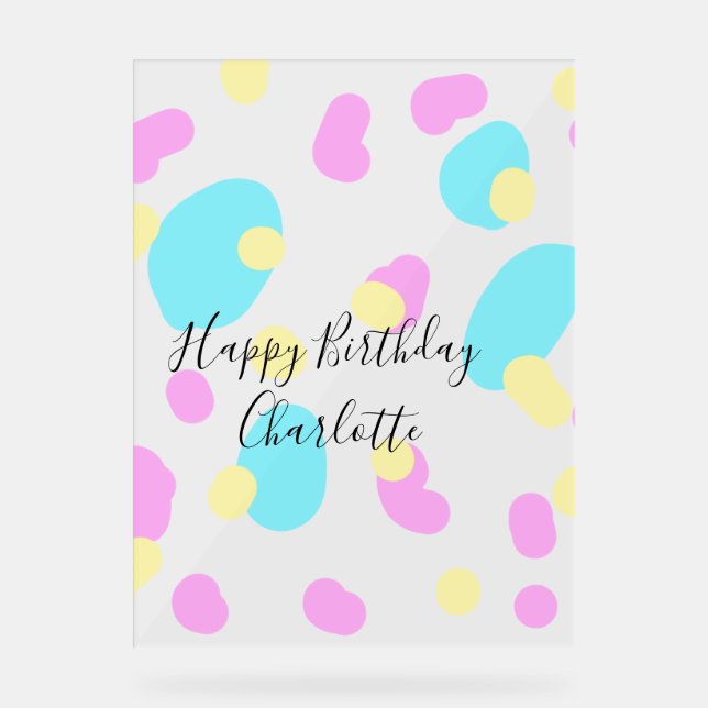 Señal Acrílica Pink blue yellowhappy birthday kids shapes abstrac (Anverso)