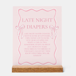 Señal Acrílica Pink Bow Baby Shower Late Night Diapers