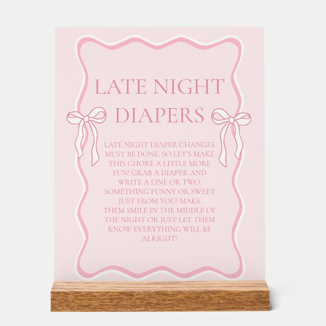 Señal Acrílica Pink Bow Baby Shower Late Night Diapers (Subido por el creador)