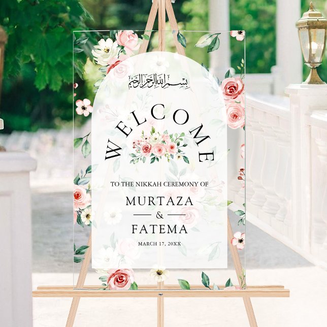 Señal Acrílica Pink Floral Arch Muslim Wedding Welcome (Subido por el creador)