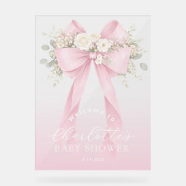 Señal Acrílica Pink Floral Bow Baby girl Shower Welcome