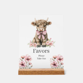 Señal Acrílica Pink Highland Cow Birthday favorece el Rótulo